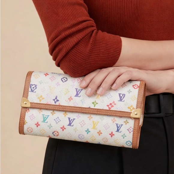 $1600 Authentic Louis Vuitton Multicolor Porte Trésor International Wallet